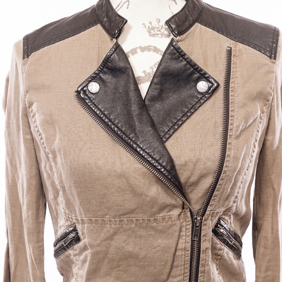 Free People Linen Vegan leather Moto Biker Jacket - Picture 10 of 14